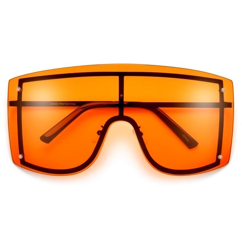 Oversized Women Blue & Yellow Gradient Sunglasses Fashionable Rimless In Metal For Female New Shades Personality Eyewear