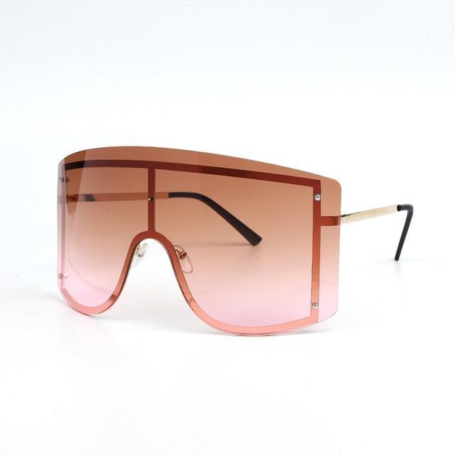 Oversized Women Blue & Yellow Gradient Sunglasses Fashionable Rimless In Metal For Female New Shades Personality Eyewear