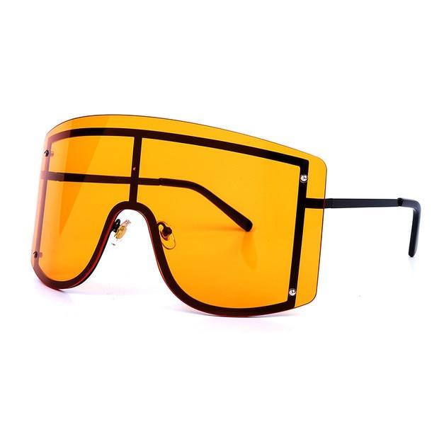 Oversized Women Blue & Yellow Gradient Sunglasses Fashionable Rimless In Metal For Female New Shades Personality Eyewear