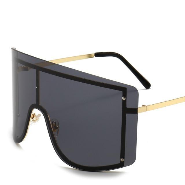 Oversized Women Blue & Yellow Gradient Sunglasses Fashionable Rimless In Metal For Female New Shades Personality Eyewear