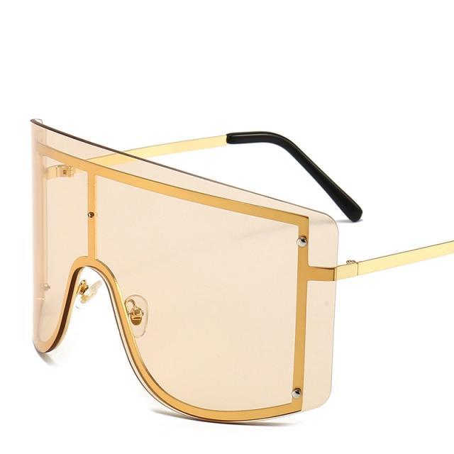 Oversized Women Blue & Yellow Gradient Sunglasses Fashionable Rimless In Metal For Female New Shades Personality Eyewear