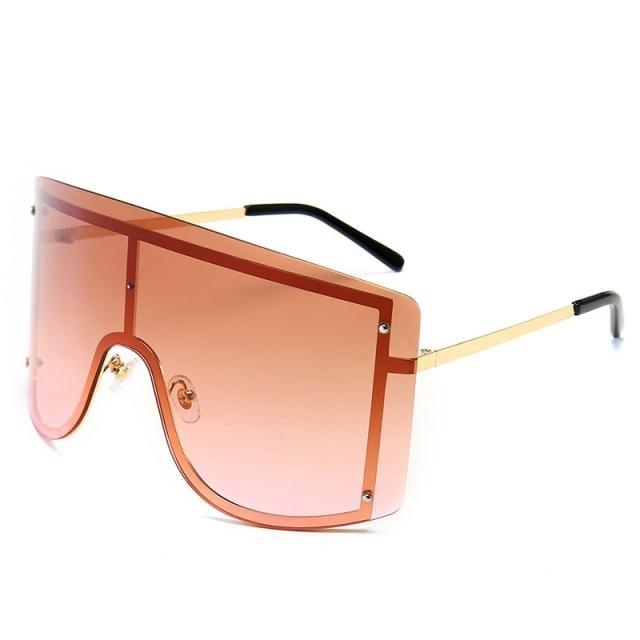 Oversized Women Blue & Yellow Gradient Sunglasses Fashionable Rimless In Metal For Female New Shades Personality Eyewear