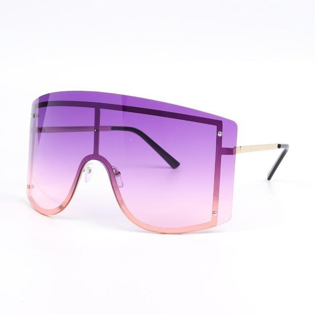 Oversized Women Blue & Yellow Gradient Sunglasses Fashionable Rimless In Metal For Female New Shades Personality Eyewear