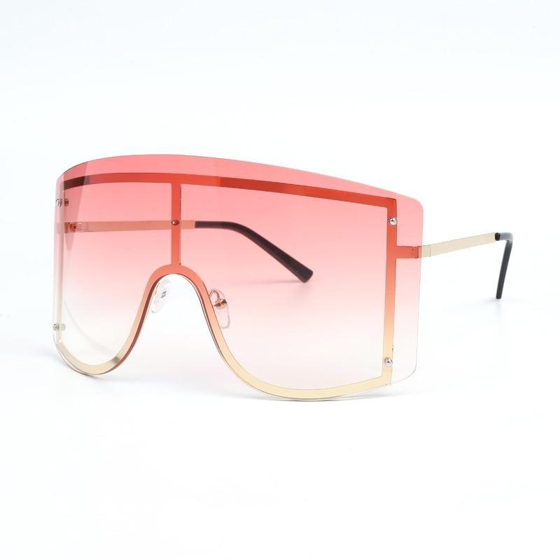 Oversized Women Blue & Yellow Gradient Sunglasses Fashionable Rimless In Metal For Female New Shades Personality Eyewear
