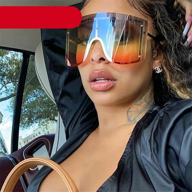Oversized Women Blue & Yellow Gradient Sunglasses Fashionable Rimless In Metal For Female New Shades Personality Eyewear