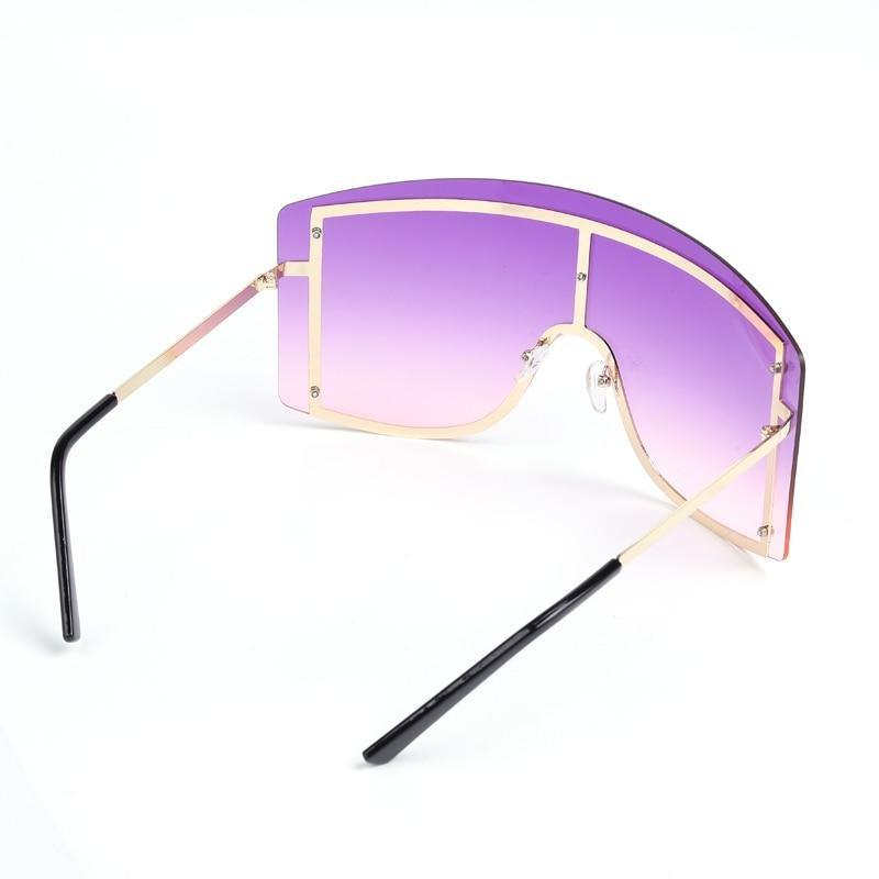 Oversized Women Blue & Yellow Gradient Sunglasses Fashionable Rimless In Metal For Female New Shades Personality Eyewear