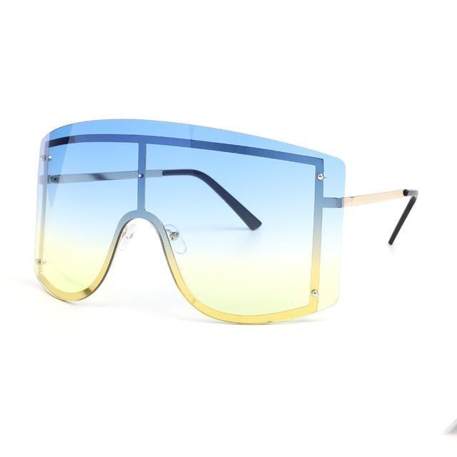 Oversized Women Blue & Yellow Gradient Sunglasses Fashionable Rimless In Metal For Female New Shades Personality Eyewear