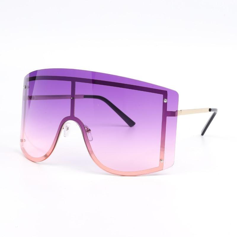 Oversized Women Blue & Yellow Gradient Sunglasses Fashionable Rimless In Metal For Female New Shades Personality Eyewear
