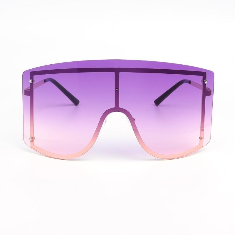 Oversized Women Blue & Yellow Gradient Sunglasses Fashionable Rimless In Metal For Female New Shades Personality Eyewear