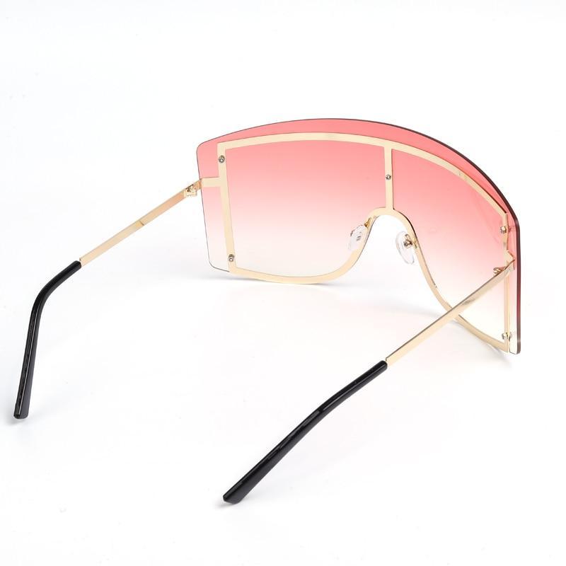 Oversized Women Blue & Yellow Gradient Sunglasses Fashionable Rimless In Metal For Female New Shades Personality Eyewear