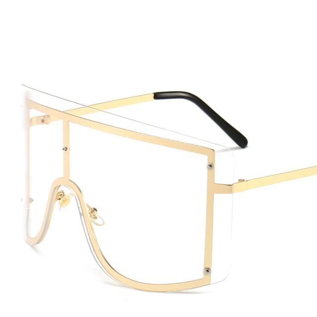 Oversized Women Blue & Yellow Gradient Sunglasses Fashionable Rimless In Metal For Female New Shades Personality Eyewear