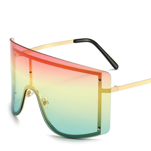 Oversized Women Blue & Yellow Gradient Sunglasses Fashionable Rimless In Metal For Female New Shades Personality Eyewear