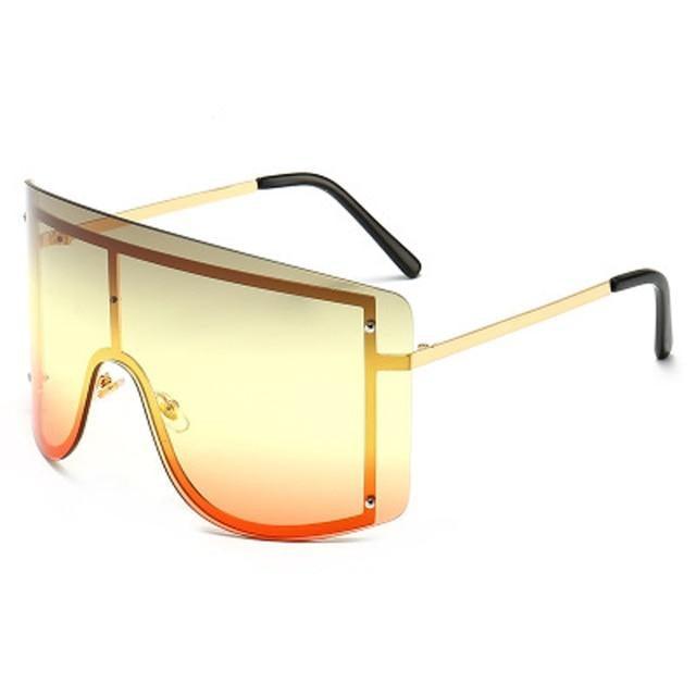Oversized Women Blue & Yellow Gradient Sunglasses Fashionable Rimless In Metal For Female New Shades Personality Eyewear
