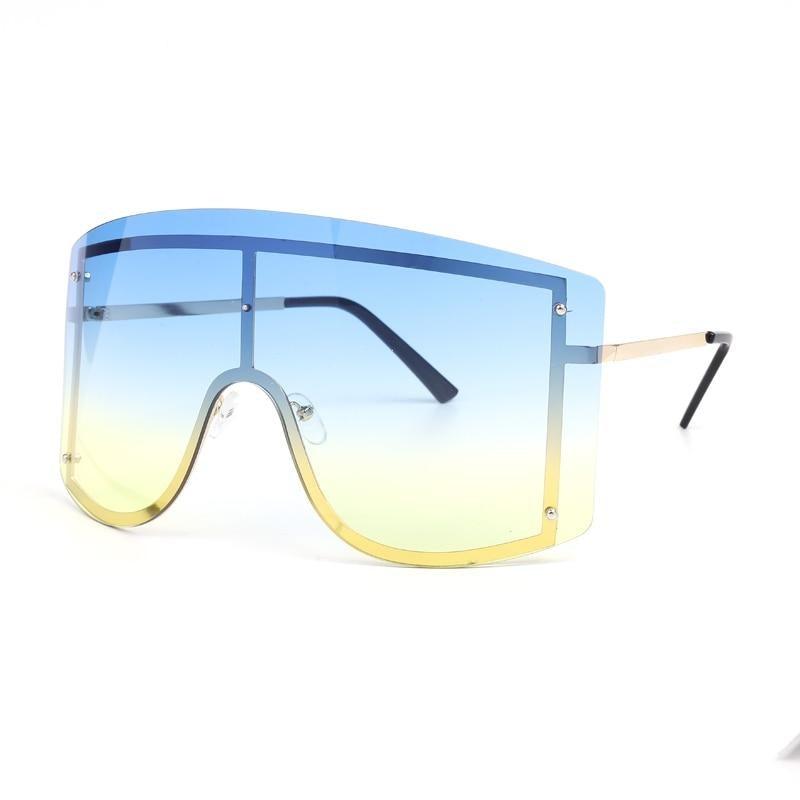 Oversized Women Blue & Yellow Gradient Sunglasses Fashionable Rimless In Metal For Female New Shades Personality Eyewear