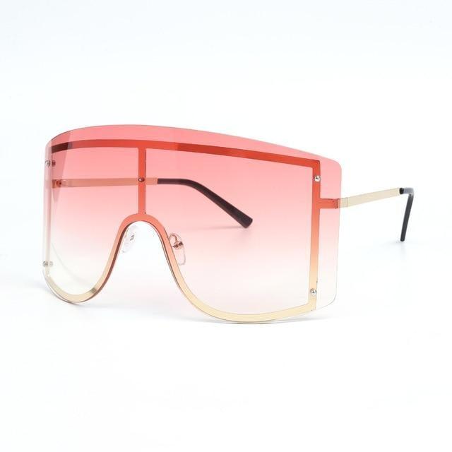 Oversized Women Blue & Yellow Gradient Sunglasses Fashionable Rimless In Metal For Female New Shades Personality Eyewear