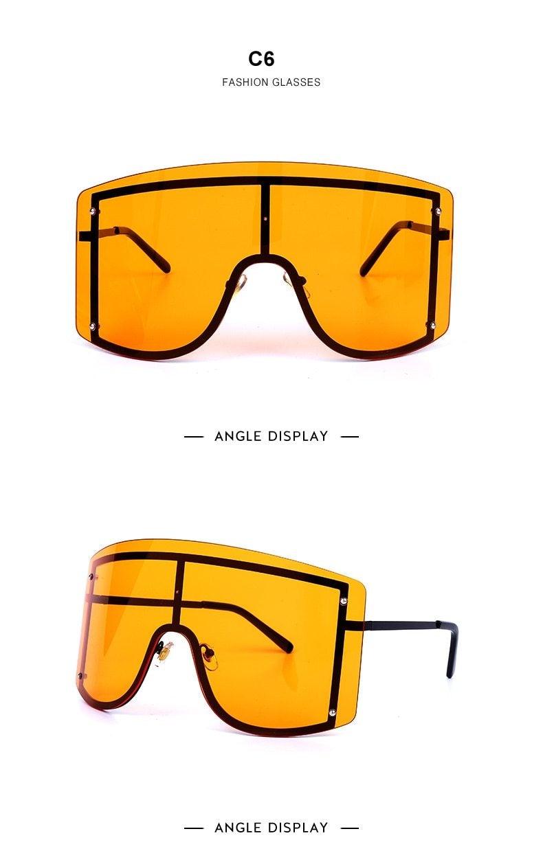 Oversized Women Blue & Yellow Gradient Sunglasses Fashionable Rimless In Metal For Female New Shades Personality Eyewear