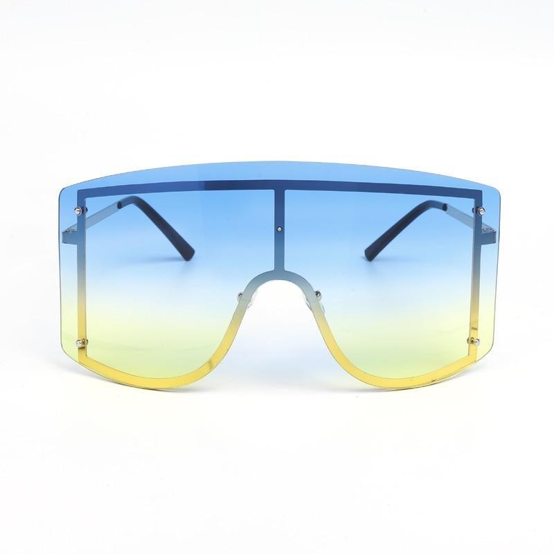 Oversized Women Blue & Yellow Gradient Sunglasses Fashionable Rimless In Metal For Female New Shades Personality Eyewear