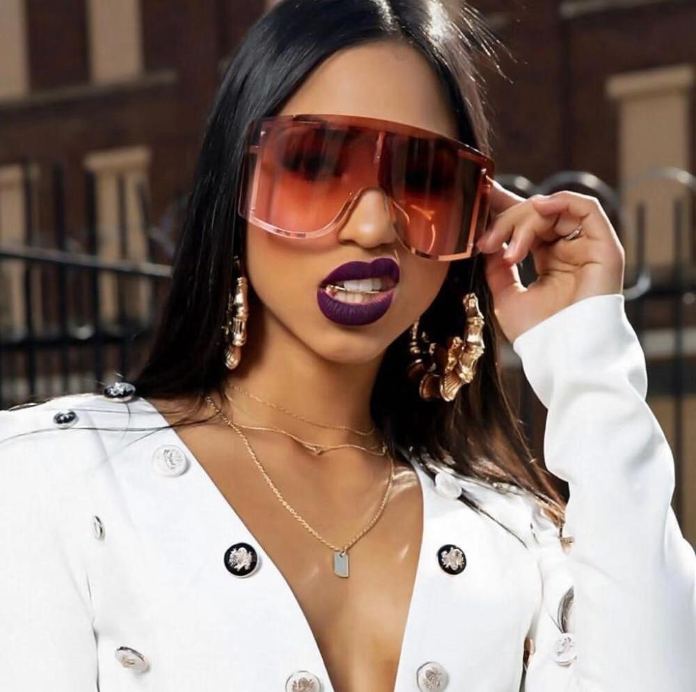 Oversized Women Blue & Yellow Gradient Sunglasses Fashionable Rimless In Metal For Female New Shades Personality Eyewear