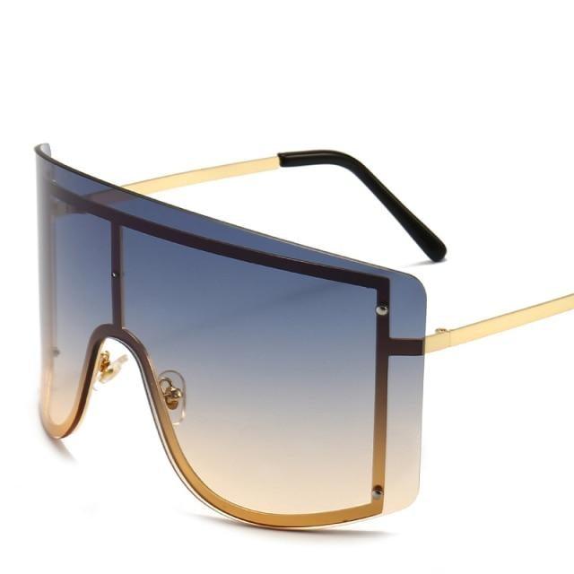 Oversized Women Blue & Yellow Gradient Sunglasses Fashionable Rimless In Metal For Female New Shades Personality Eyewear