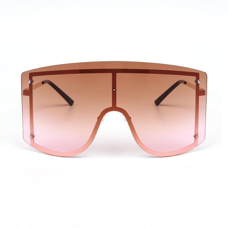 Oversized Women Blue & Yellow Gradient Sunglasses Fashionable Rimless In Metal For Female New Shades Personality Eyewear