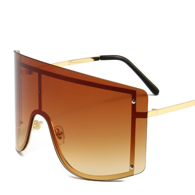 Oversized Women Blue & Yellow Gradient Sunglasses Fashionable Rimless In Metal For Female New Shades Personality Eyewear