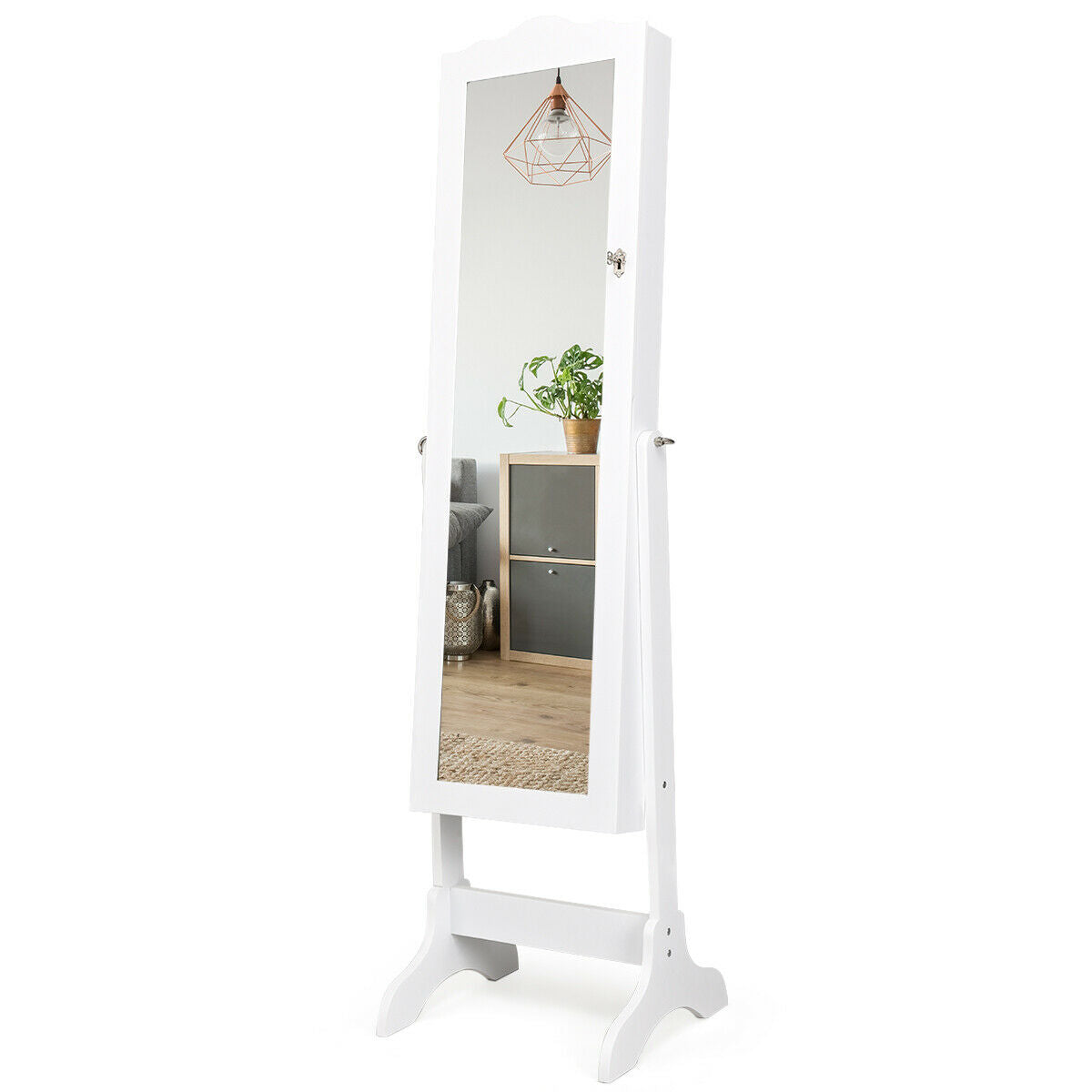 Mirrored Lockable Jewelry Cabinet Armoire Organizer Storage Box-Black