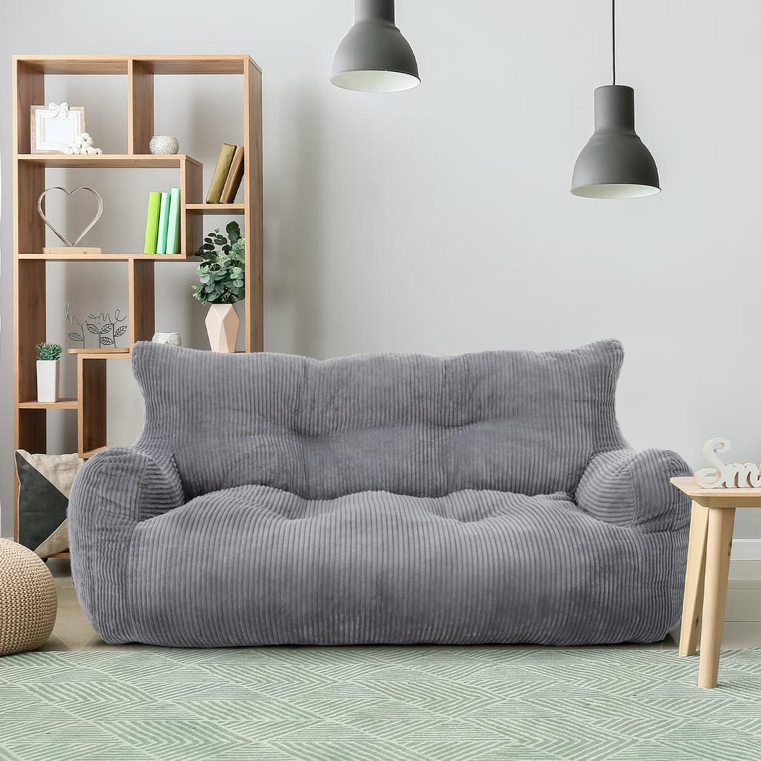 2-Person Bean Bag Sofa Chair, 63" Wide Corduroy with Memory Foam