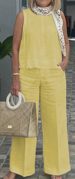 Femke Elegant Summer Set: Sleeveless Top & Wide Leg Pants