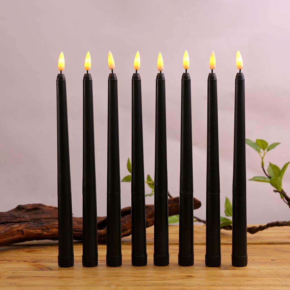 Pack of 6 Black LED Birthday Candles Flameless Taper Candles LED Taper Candles Led Candle Lights Flickering Candles For Halloween Christmas Yellow/Warm White Plastic Flameless Flickering Battery Operated LED Halloween Candles