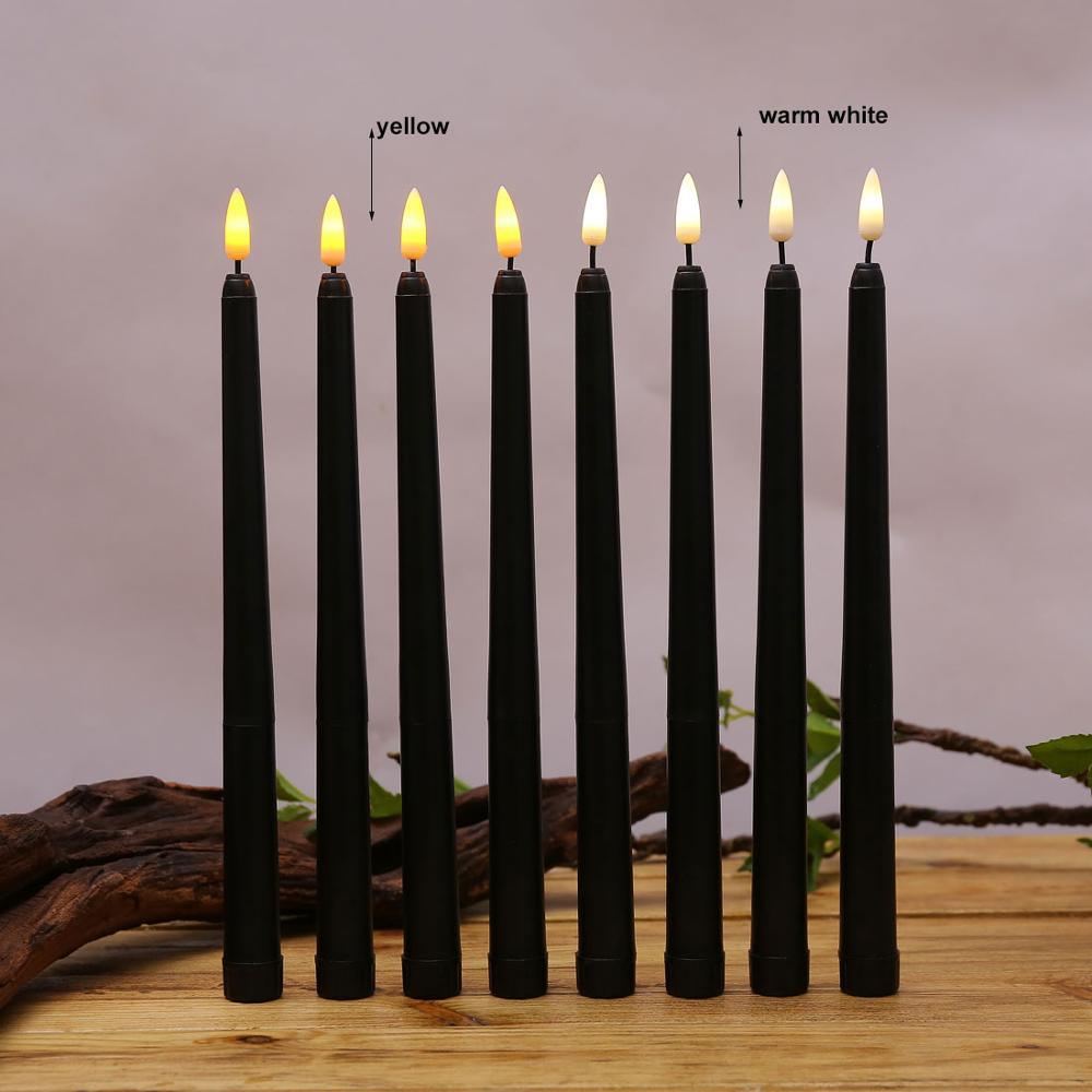Pack of 6 Black LED Birthday Candles Flameless Taper Candles LED Taper Candles Led Candle Lights Flickering Candles For Halloween Christmas Yellow/Warm White Plastic Flameless Flickering Battery Operated LED Halloween Candles