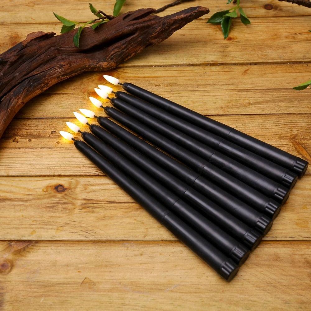 Pack of 6 Black LED Birthday Candles Flameless Taper Candles LED Taper Candles Led Candle Lights Flickering Candles For Halloween Christmas Yellow/Warm White Plastic Flameless Flickering Battery Operated LED Halloween Candles