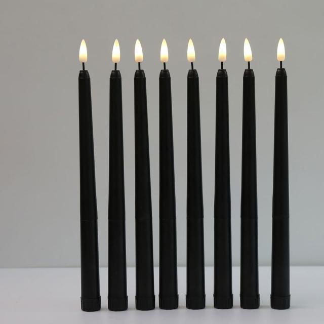 Pack of 6 Black LED Birthday Candles Flameless Taper Candles LED Taper Candles Led Candle Lights Flickering Candles For Halloween Christmas Yellow/Warm White Plastic Flameless Flickering Battery Operated LED Halloween Candles