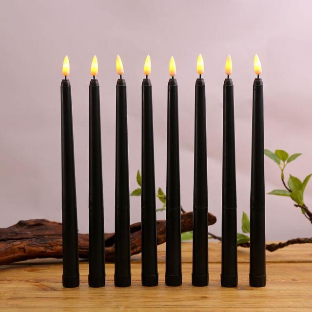 Pack of 6 Black LED Birthday Candles Flameless Taper Candles LED Taper Candles Led Candle Lights Flickering Candles For Halloween Christmas Yellow/Warm White Plastic Flameless Flickering Battery Operated LED Halloween Candles