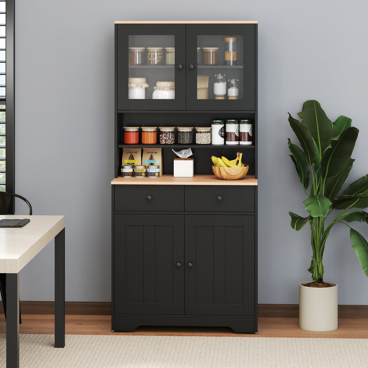 Pantry Cabinet with 2 Removable Shelves-Black
