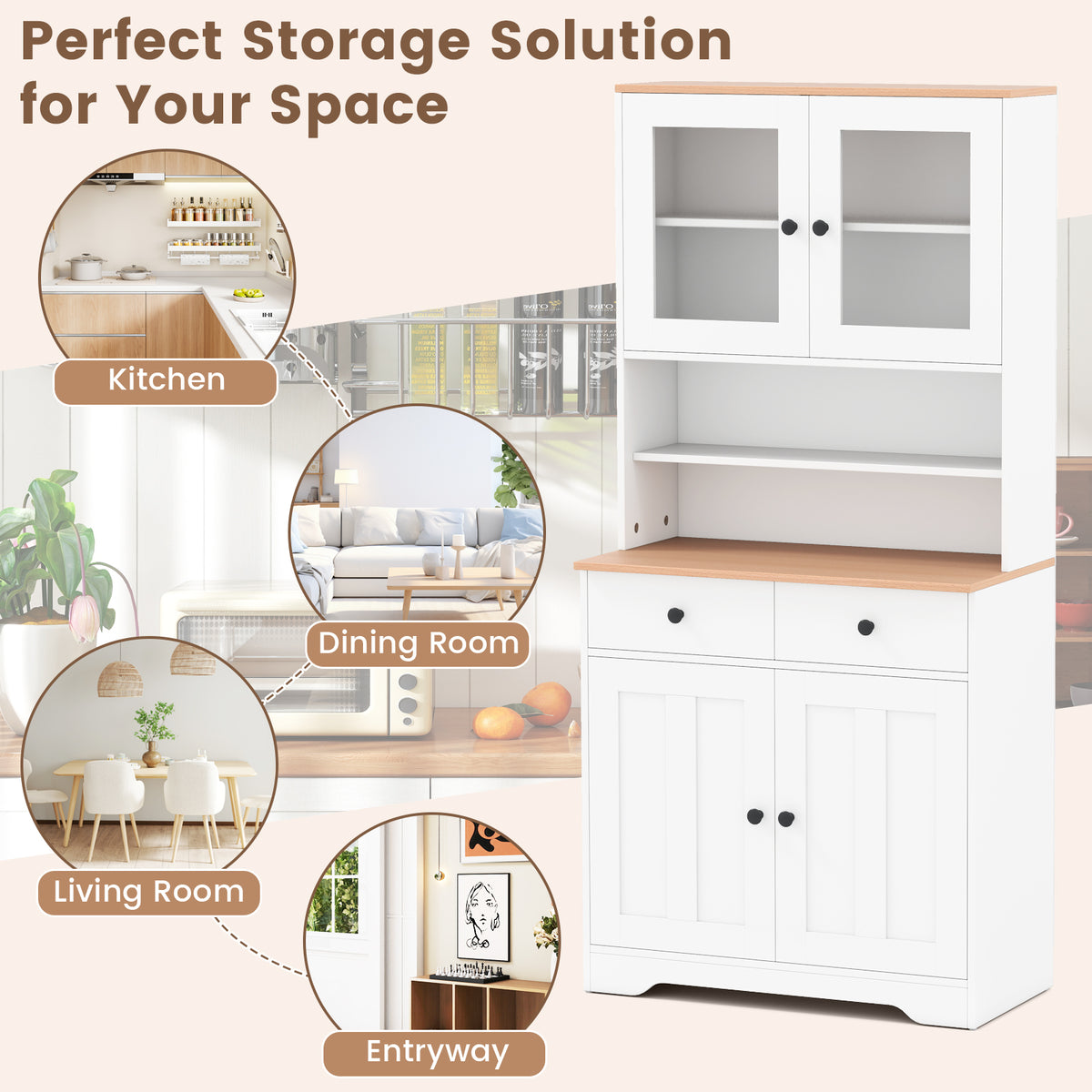 Pantry Cabinet with 2 Removable Shelves-White