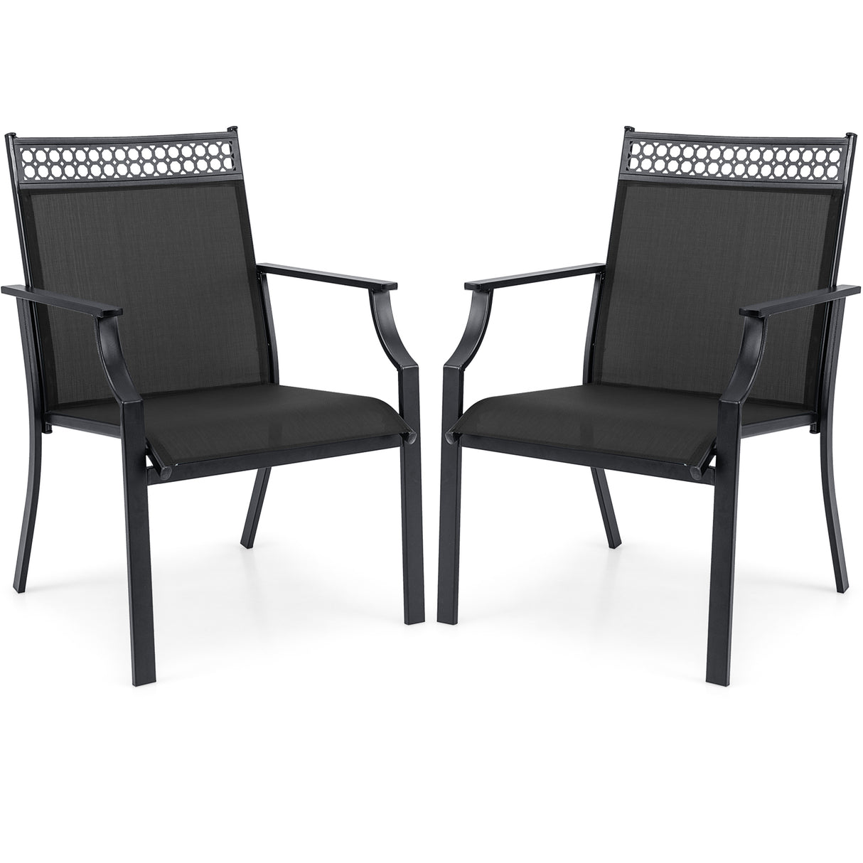 Patio Chairs Set of 2 with All Weather Breathable Fabric-Black