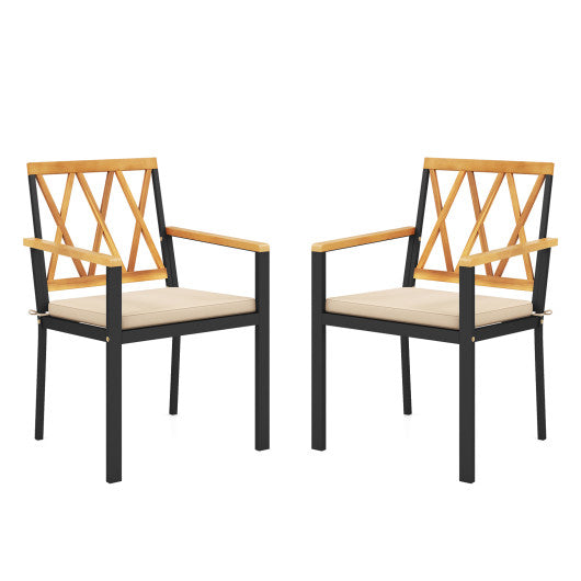 Set of 2 Patio Dining Chairs with Removable Padded Cushions-18 Inches