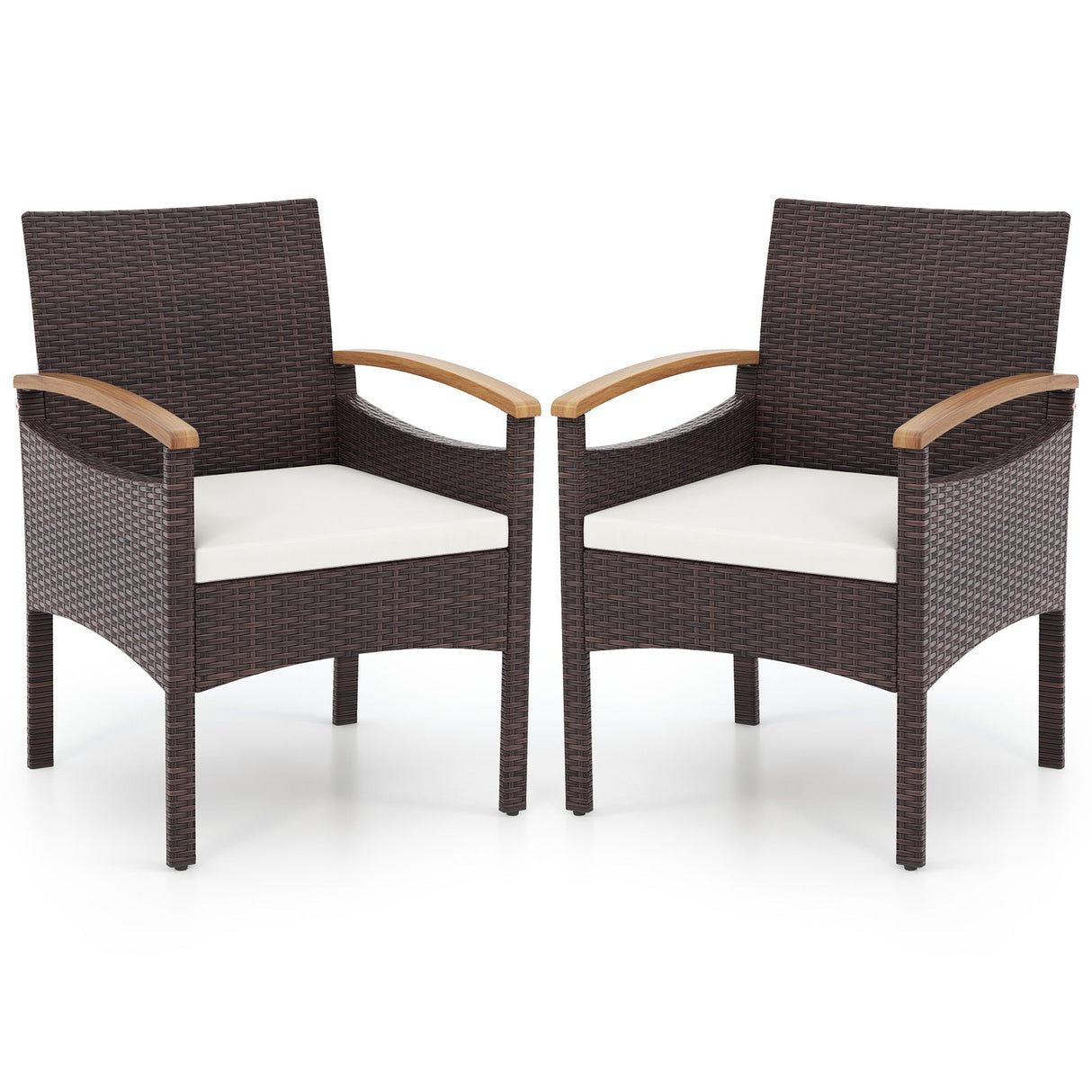 Patio Dining Chairs Set of 2/4 with Acacia Wood Armrest and Heavy Duty Metal Frame-4 Pieces