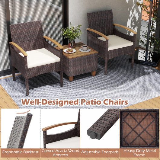 Patio Dining Chairs Set of 2/4 with Acacia Wood Armrest and Heavy Duty Metal Frame-4 Pieces