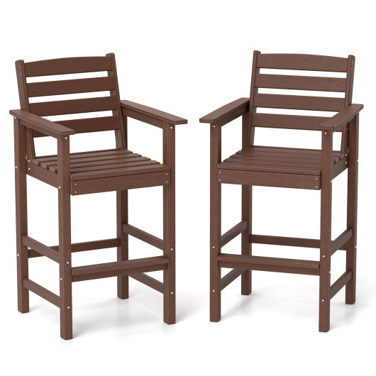 Patio HDPE Adirondack Bar Chairs Set of 2 with Wide Armrests-Brown