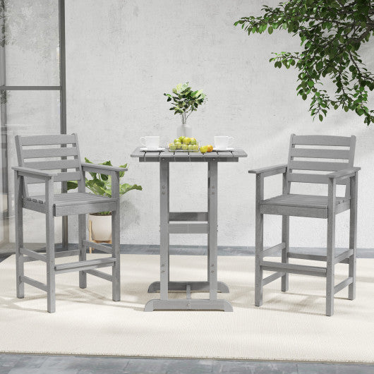 Patio HDPE Adirondack Bar Chairs Set of 2 with Wide Armrests-Gray