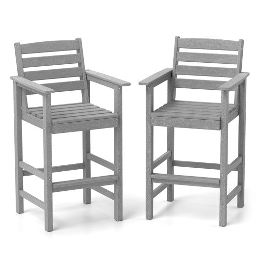 Patio HDPE Adirondack Bar Chairs Set of 2 with Wide Armrests-Gray