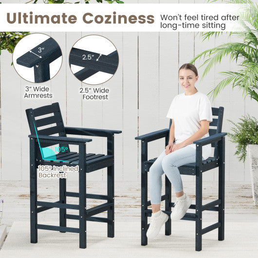 Patio HDPE Adirondack Bar Chairs Set of 2 with Wide Armrests-Navy