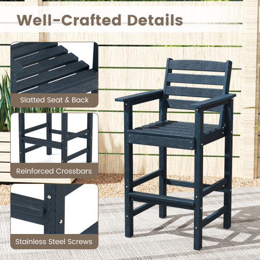Patio HDPE Adirondack Bar Chairs Set of 2 with Wide Armrests-Navy