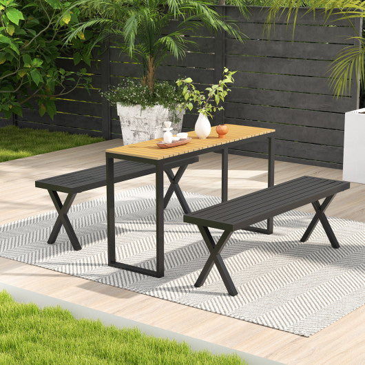 Patio Metal Bench with Slatted Seat and X Legs