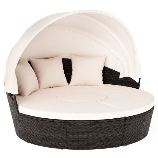 Patio Round Daybed with Retractable Canopy-White