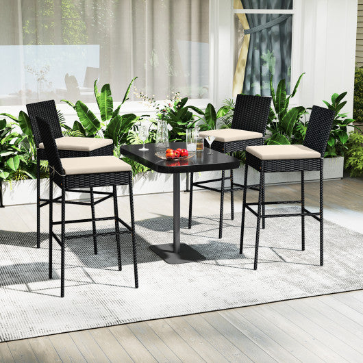 Patio Wicker Barstools Set of 2 with Footrest and Backrest for Backyard