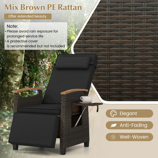 Patio Wicker Recliner Chair with Adjustable Backrest and Footrest-Black