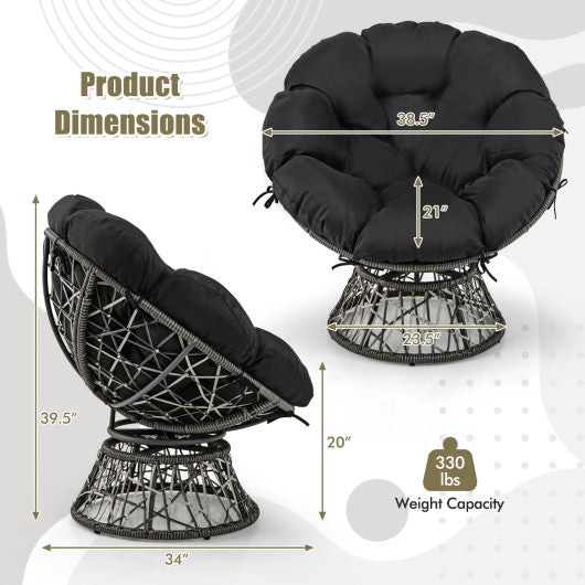 PE Wicker Papasan Chair with Thick and Removable Cushion-Black