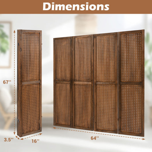 Pegboard Display with 360 ° Metal Hinges and Solid Wood Frame-4 Panel